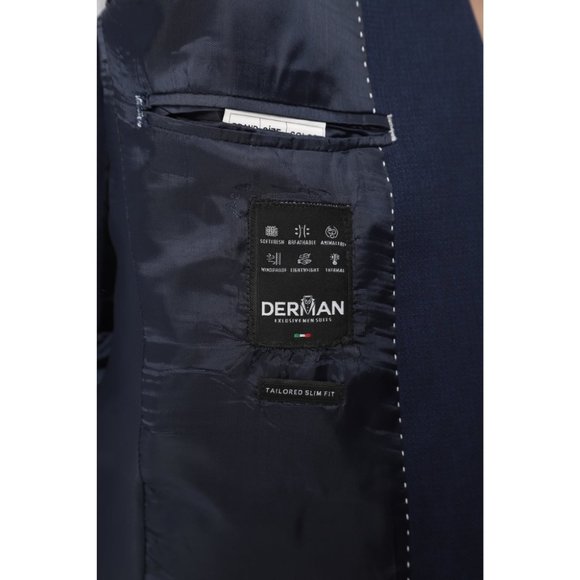 Derman Navy Patterned Fabric Luxury Suit 3 Pieces - Picture 6 of 6